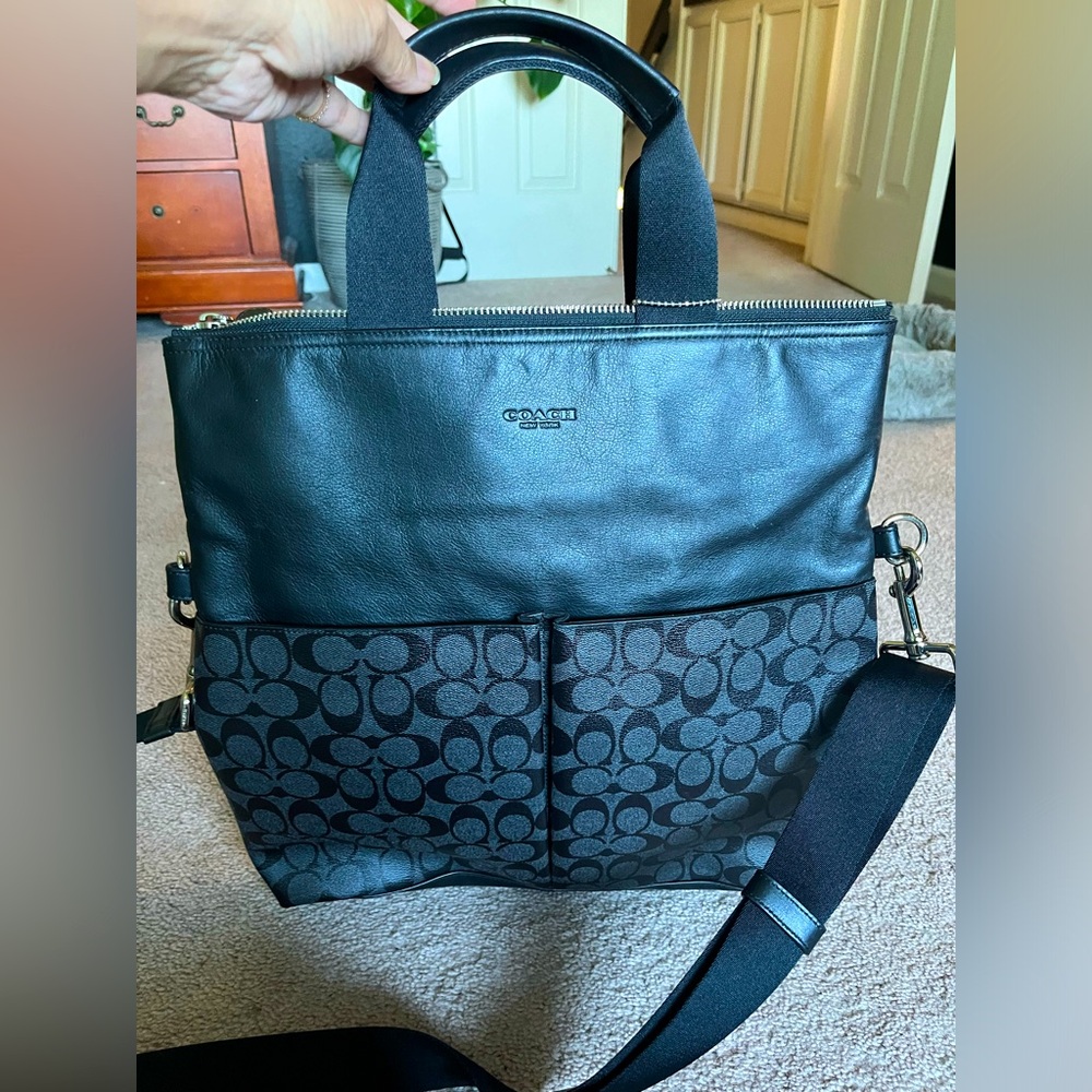 Coach Black Signature Canvas & Leather Laptop Tote
